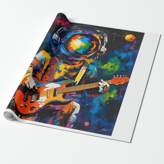 astronautengitarist cadeaupapier (Uitgerold)