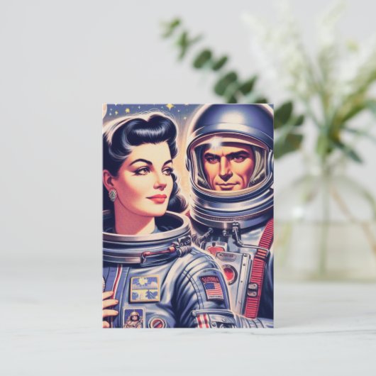  astronautenillustratie briefkaart (Staand voorkant)
