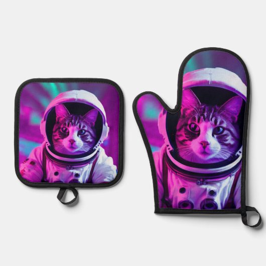 astronautenkat ovenwant & pannenlap set (Voorkant)