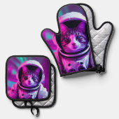 astronautenkat ovenwant & pannenlap set (Voorkant / Achterkant)