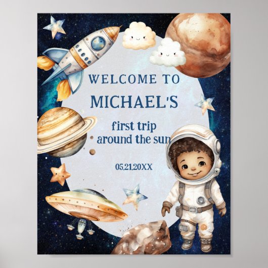 Astronautenruimte Eerste reis rond de zon Welkom Poster (Voorkant)