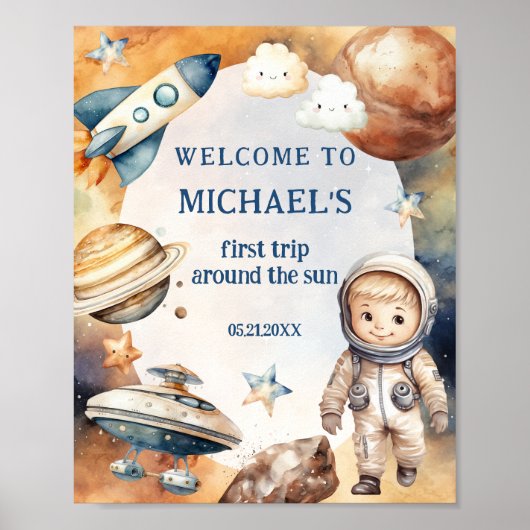 Astronautenruimte Eerste reis rond de zon Welkom Poster (Voorkant)