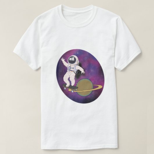 Astronautenschaatsen in de ruimte t-shirt (Design voorkant)
