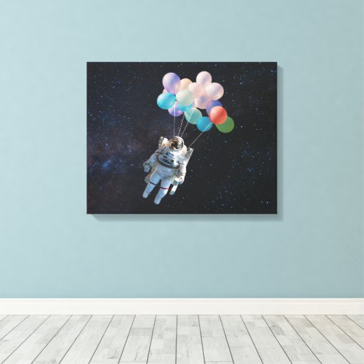 Astronautiestars en ruimtevaardige ballonnen canvas afdruk (Insitu (Houten vloer))