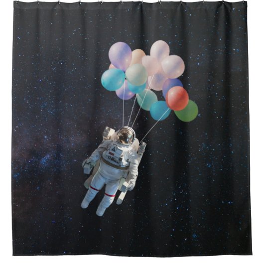 Astronautiestars en ruimtevaardige ballonnen douchegordijn (Voorkant)