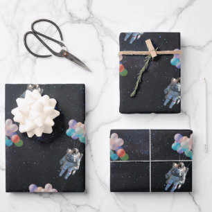 Astronautiestars en ruimtevaardige ballonnen inpakpapier vel