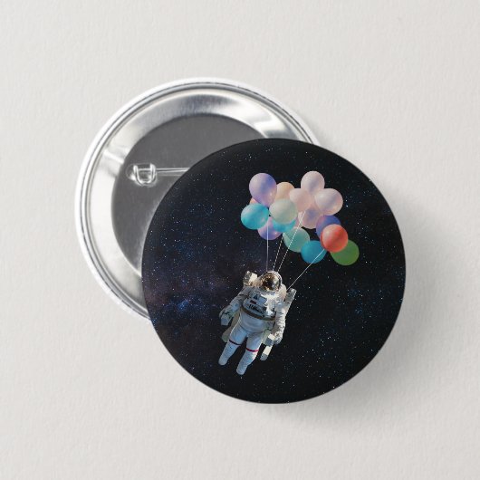 Astronautiestars en ruimtevaardige ballonnen ronde button 5,7 cm (Voorkant /achterkant)