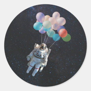 Astronautiestars en ruimtevaardige ballonnen ronde sticker