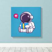 Astronautisch leesboek schattige kinderen canvas afdruk (Insitu (Houten vloer))