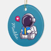 Astronautisch leesboek schattige kinderen keramisch ornament (Links)