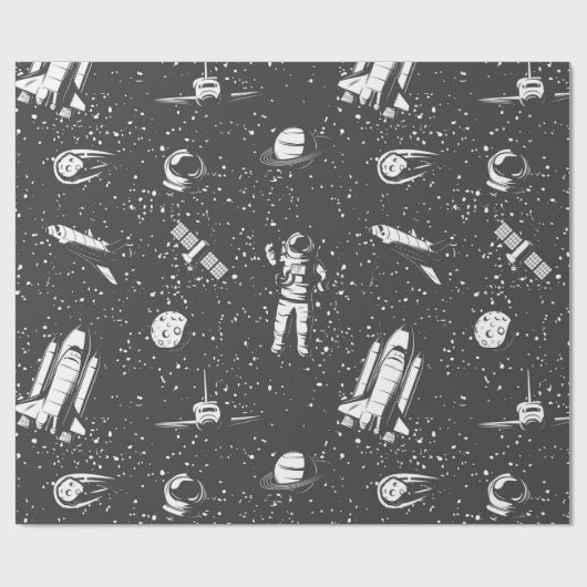 Astronautisch lucht- en ruimtevaartpatroon cadeaupapier (Vlak)