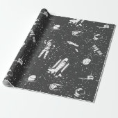 Astronautisch lucht- en ruimtevaartpatroon cadeaupapier (Uitgerold)