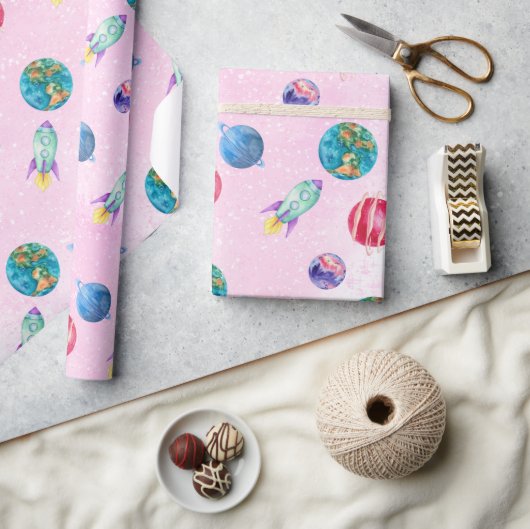 Astronautisch meisje Outer Space Birthday Cadeaupapier (Crafts)