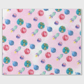 Astronautisch meisje Outer Space Birthday Cadeaupapier (Vlak)