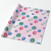 Astronautisch meisje Outer Space Birthday Cadeaupapier (Uitgerold)