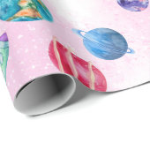 Astronautisch meisje Outer Space Birthday Cadeaupapier (Rol Hoek)