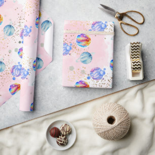 Astronautisch meisje Outer Space Birthday Cadeaupapier