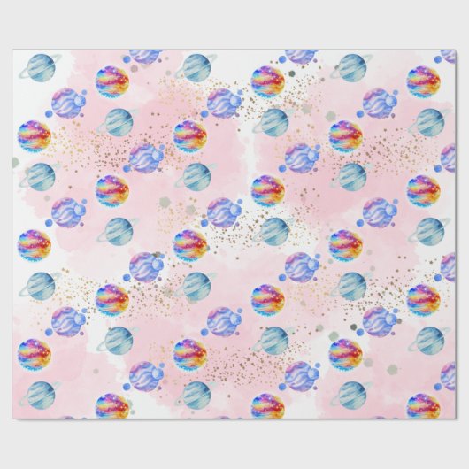 Astronautisch meisje Outer Space Birthday Cadeaupapier (Vlak)