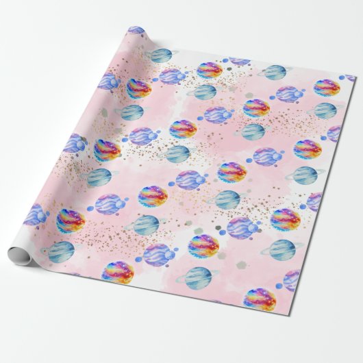 Astronautisch meisje Outer Space Birthday Cadeaupapier (Uitgerold)