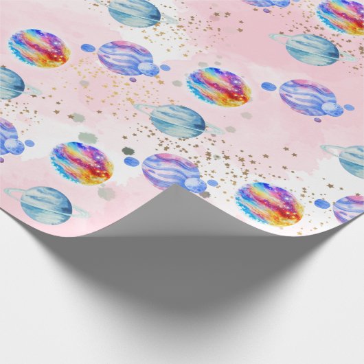 Astronautisch meisje Outer Space Birthday Cadeaupapier (Hoek)
