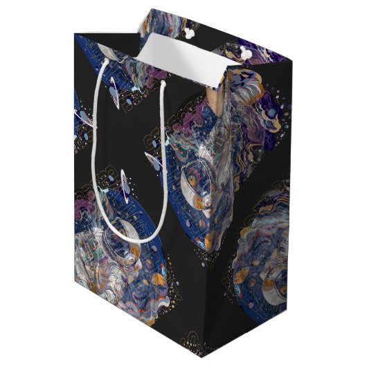 Astronautisch ontwerp medium cadeauzakje (Achterkant Gekanteld)