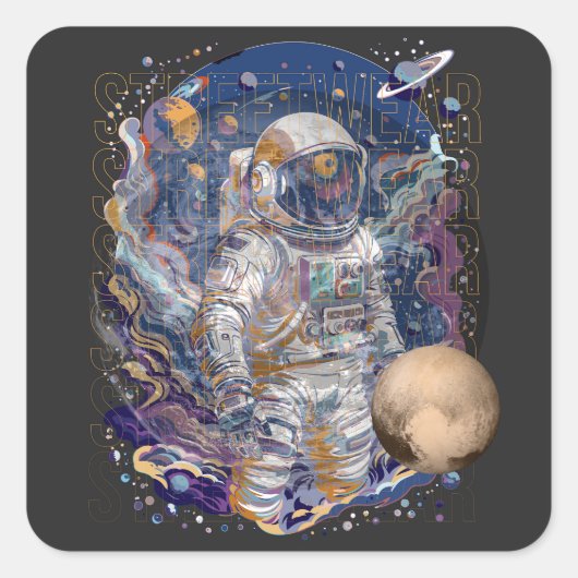Astronautisch ontwerp vierkante sticker (Voorkant)