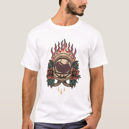 Astronautisch pet rozen vlammen tattoo t-shirt