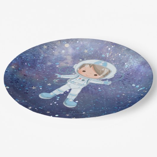 Astronautische jongen Buitenruimte Papieren Bordje (Gekanteld)