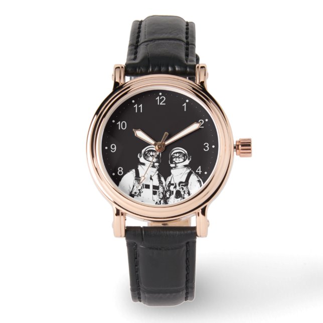 Astronautische kat zwart-wit horloge (Voorkant)