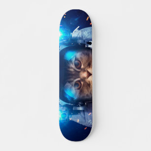 Astronautische katten drijven boven de aarde persoonlijk skateboard