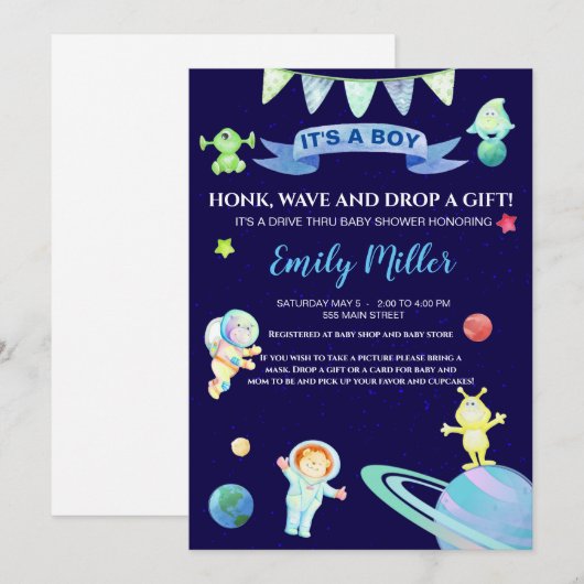 Astronautische ruimtevaart op uitnodiging van baby (Voorkant / Achterkant)