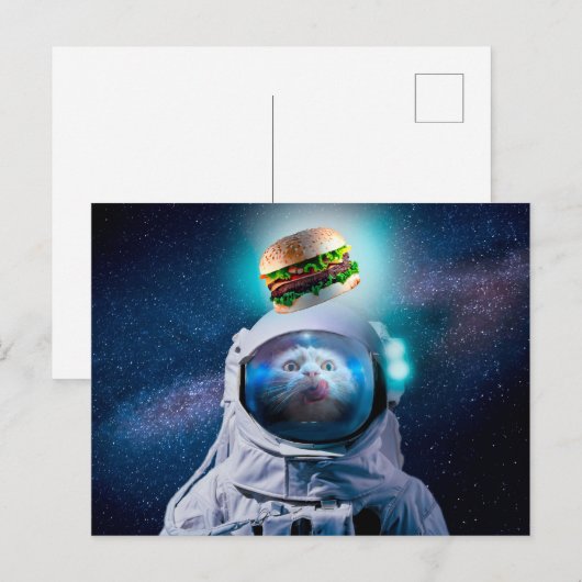 Astronautkat die een hamburger wenst briefkaart (Voorkant / Achterkant)