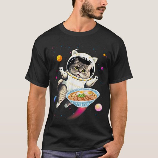 Astronautkat in de ruimte met Ramen Noodles Galaxy T-shirt (Voorkant)