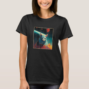 Astronautkat in ruimteverf met planeten t-shirt