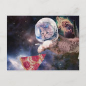 Astronautkat jaagt op een pizza stuk briefkaart (Voorkant)