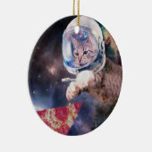 Astronautkat jaagt op een pizza stuk keramisch ornament (Rechts)