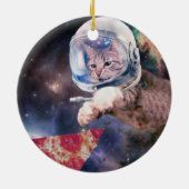 Astronautkat jaagt op een pizza stuk keramisch ornament (Achterkant)