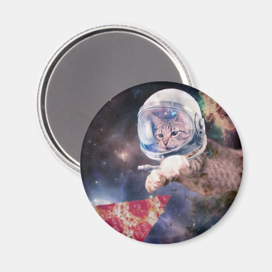 Astronautkat jaagt op een pizza stuk magneet (Voorkant / Achterkant)