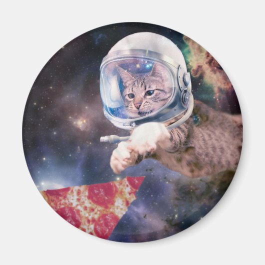 Astronautkat jaagt op een pizza stuk magneet (Voorkant)