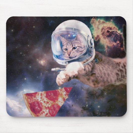 Astronautkat jaagt op een pizza stuk muismat (Voorkant)