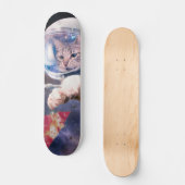 Astronautkat jaagt op een pizza stuk persoonlijk skateboard (Voorkant)