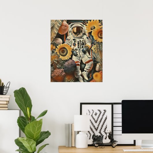 Astronauts Bloembed Digitale Kunst Poster (Thuiskantoor)