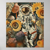 Astronauts Bloembed Digitale Kunst Poster (Voorkant)