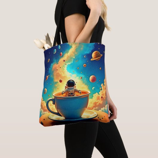Astronaut's Coffee Cosmos Reis Tote Bag (Dichtbij)