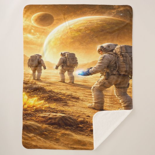 Astronauts explore yellow planet sherpa deken (Voorkant)