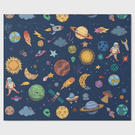 Astronauts Planets Space, terug naar school Kind Cadeaupapier (Vlak)