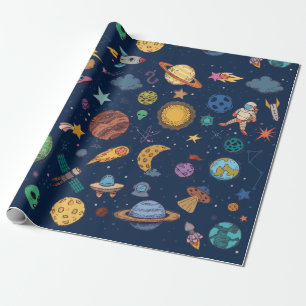 Astronauts Planets Space, terug naar school Kind Cadeaupapier