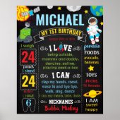 Astronauts Space Birthday chalk board Poster (Voorkant)