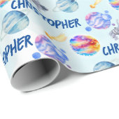 Astronauts Waterverf Space Boy Aangepaste naam Cadeaupapier (Rol Hoek)