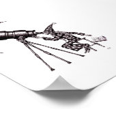 Astronomeer en maan surrealistische zwart-witte ku poster (Hoek)